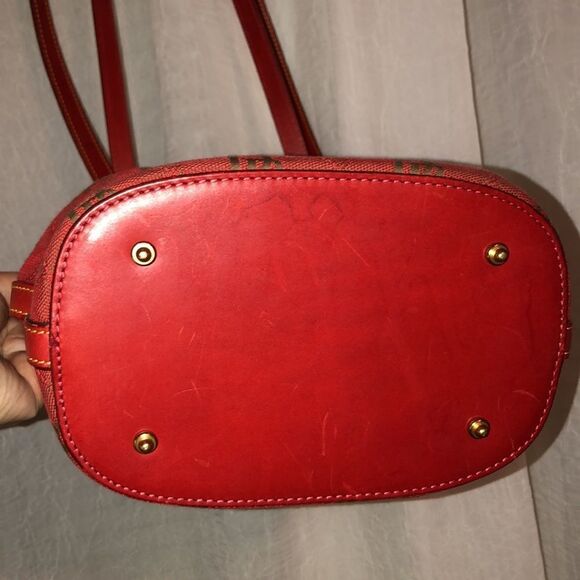 Dooney & Bourke Red Canvas Leather Combo DB Logo Bucket Shoulder Bag Purse - Picture 8 of 15